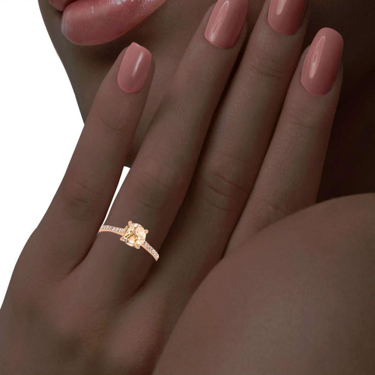 Round Cut 18 Karat Rose Gold Unheated Round Peach Sapphire Ring 'Center 1.47 Carat' For Sale