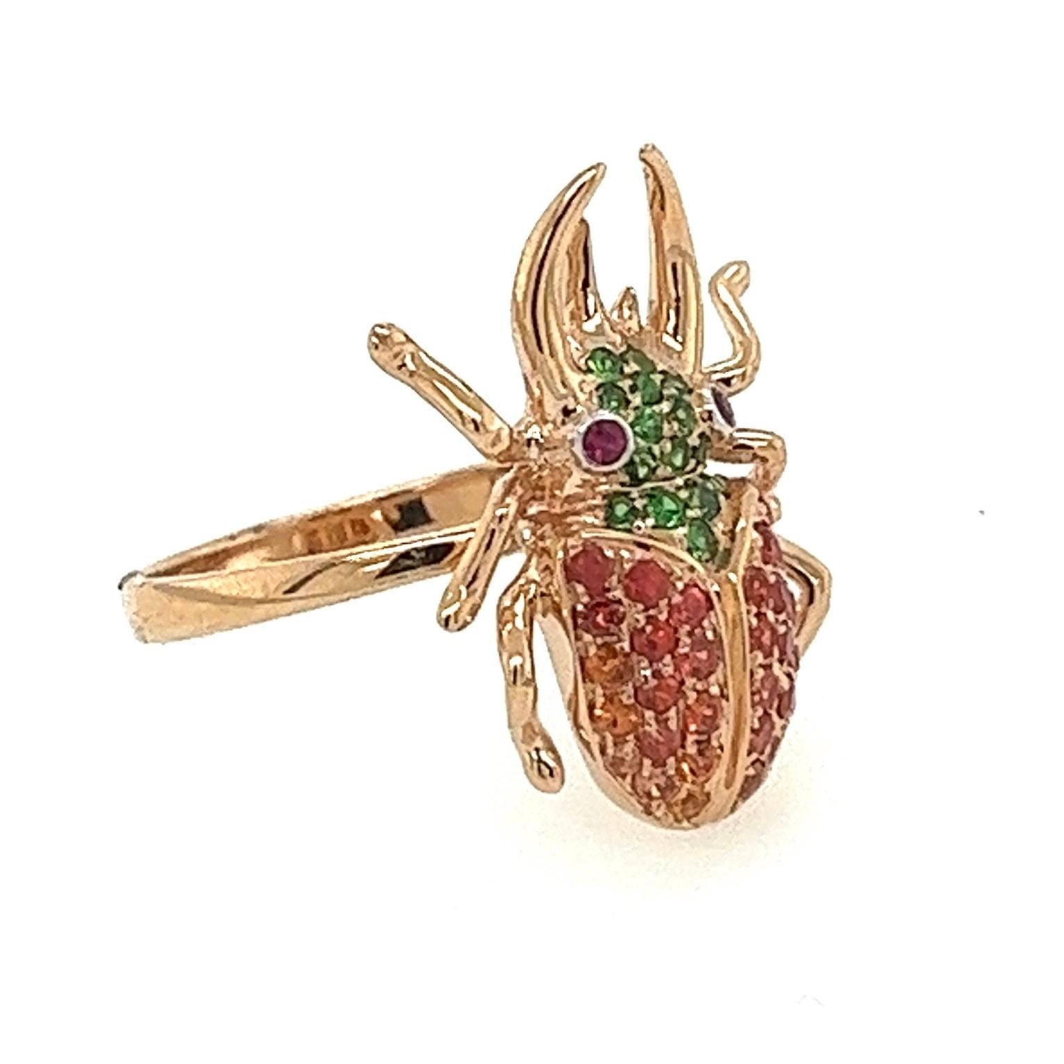 18K Rose Gold Unicorn Beetle Orange Sapphire Ring with Diamonds In New Condition For Sale In Hong Kong, HK