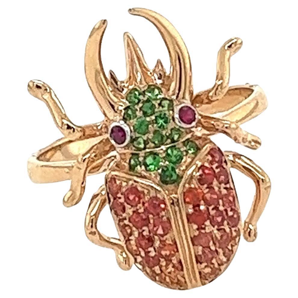 18K Rose Gold Unicorn Beetle Orange Sapphire Ring with Diamonds For Sale