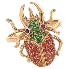 18K Rose Gold Unicorn Beetle Orange Sapphire Ring with Diamonds