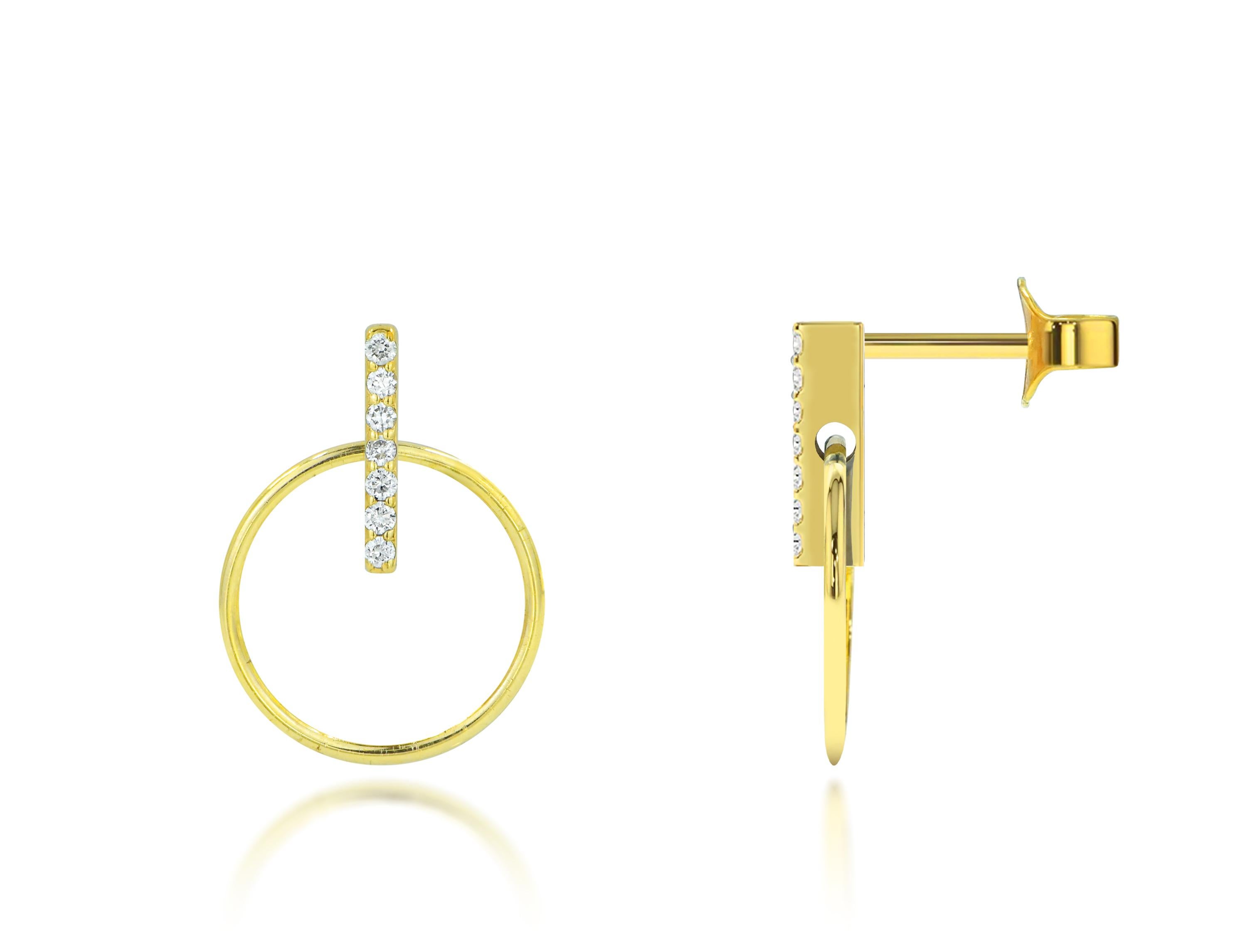 Modern 18k Gold Unique Diamond Earrings Diamond Bar Earrings For Sale