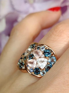18k Rose Gold Van Gogh Blossom Ring, 3.58ct Gemstones, Netherlands