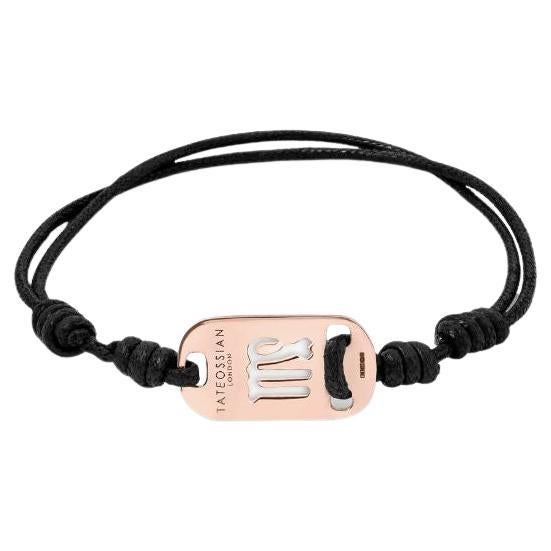 18K Rose Gold Virgo Bracelet with Black Cord For Sale