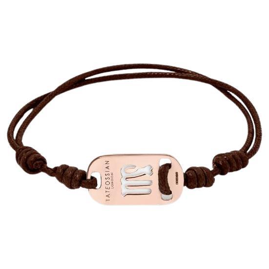 18K Rose Gold Virgo Bracelet with Brown Cord For Sale