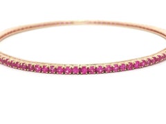 18k Rose Gold Vivid Pink Sapphire Tennis Eternity Slip On Bangle Bracelet