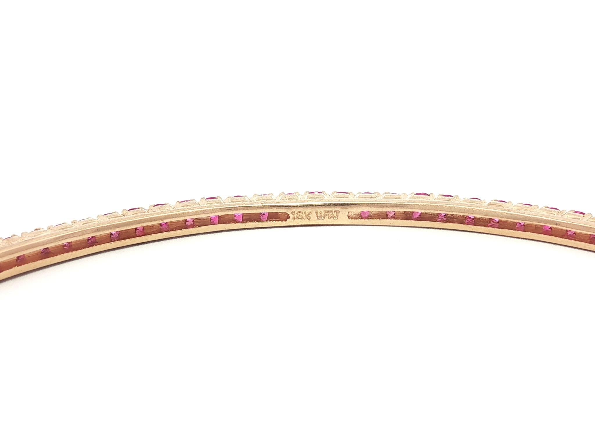 18k Rose Gold Vivid Pink Sapphire Tennis Eternity Slip On Bangle Bracelet Corte brillante en venta