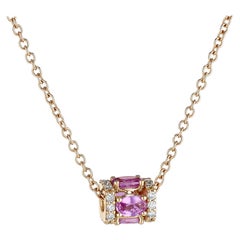 18k Rose Gold, White Diamond, and Pink Sapphire Pendant Necklace