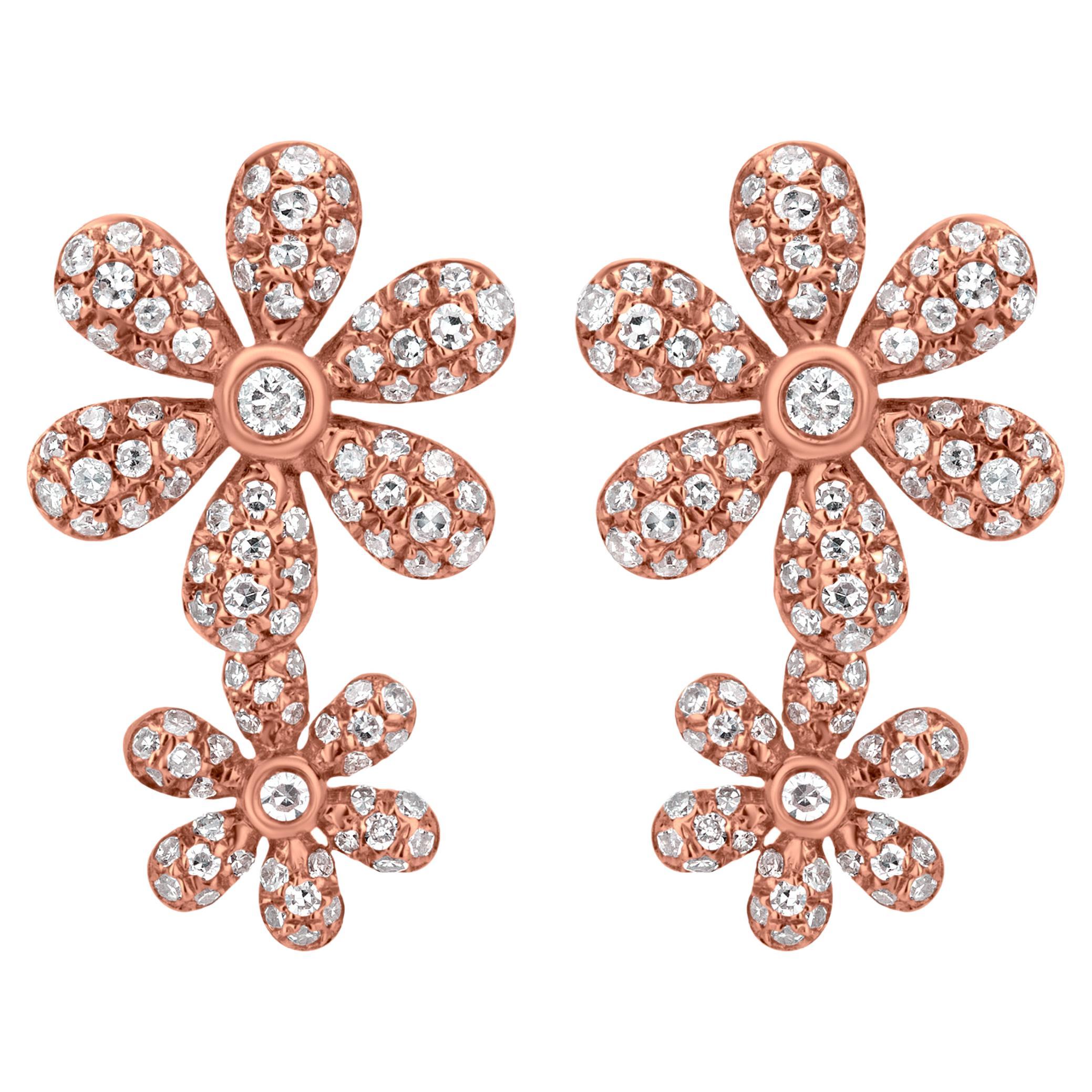 Victorian Diamond Gold Rose Flower Earrings at 1stDibs