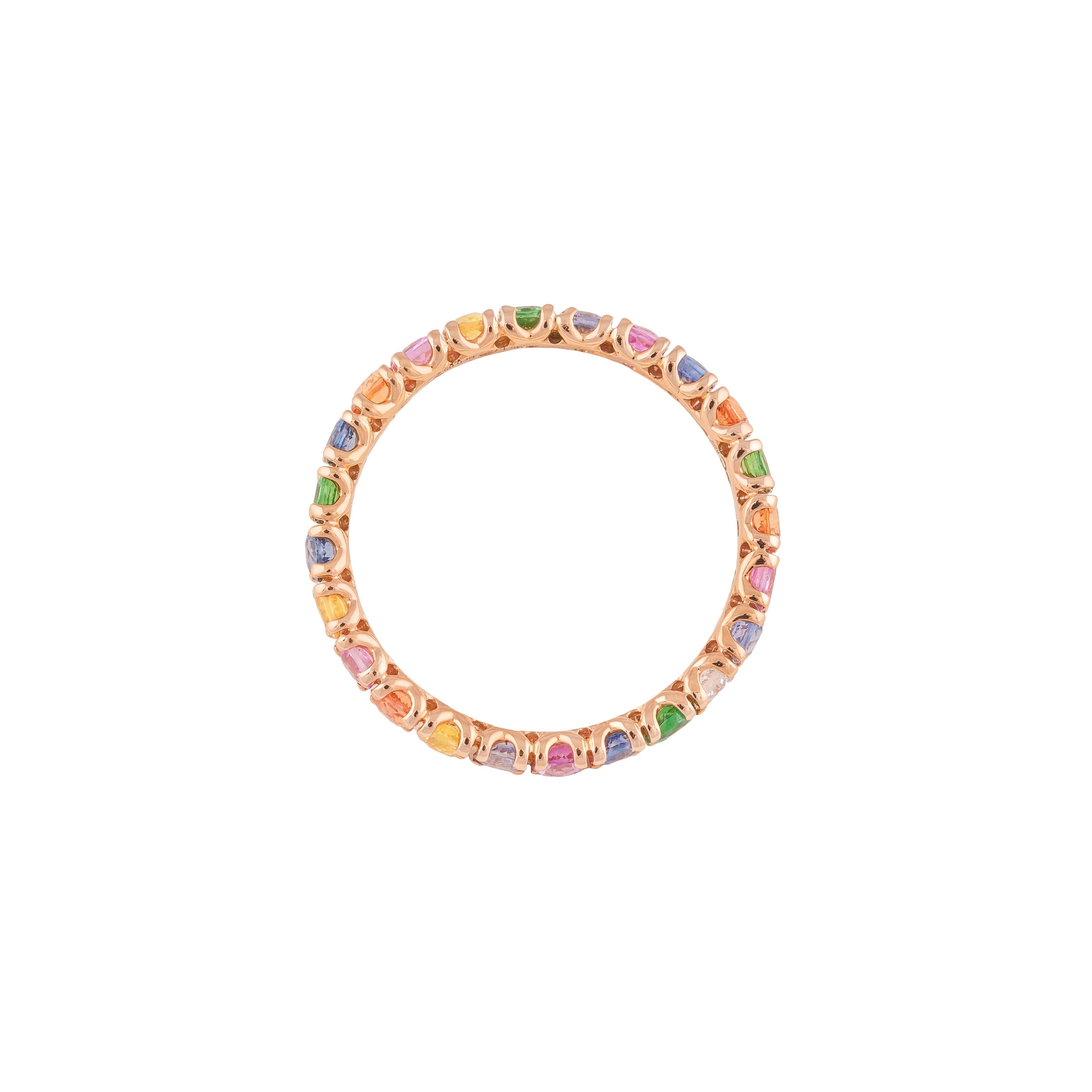For Sale:  18k Rose Gold, White Diamonds and Multicolour Sapphires Eternity Ring 2