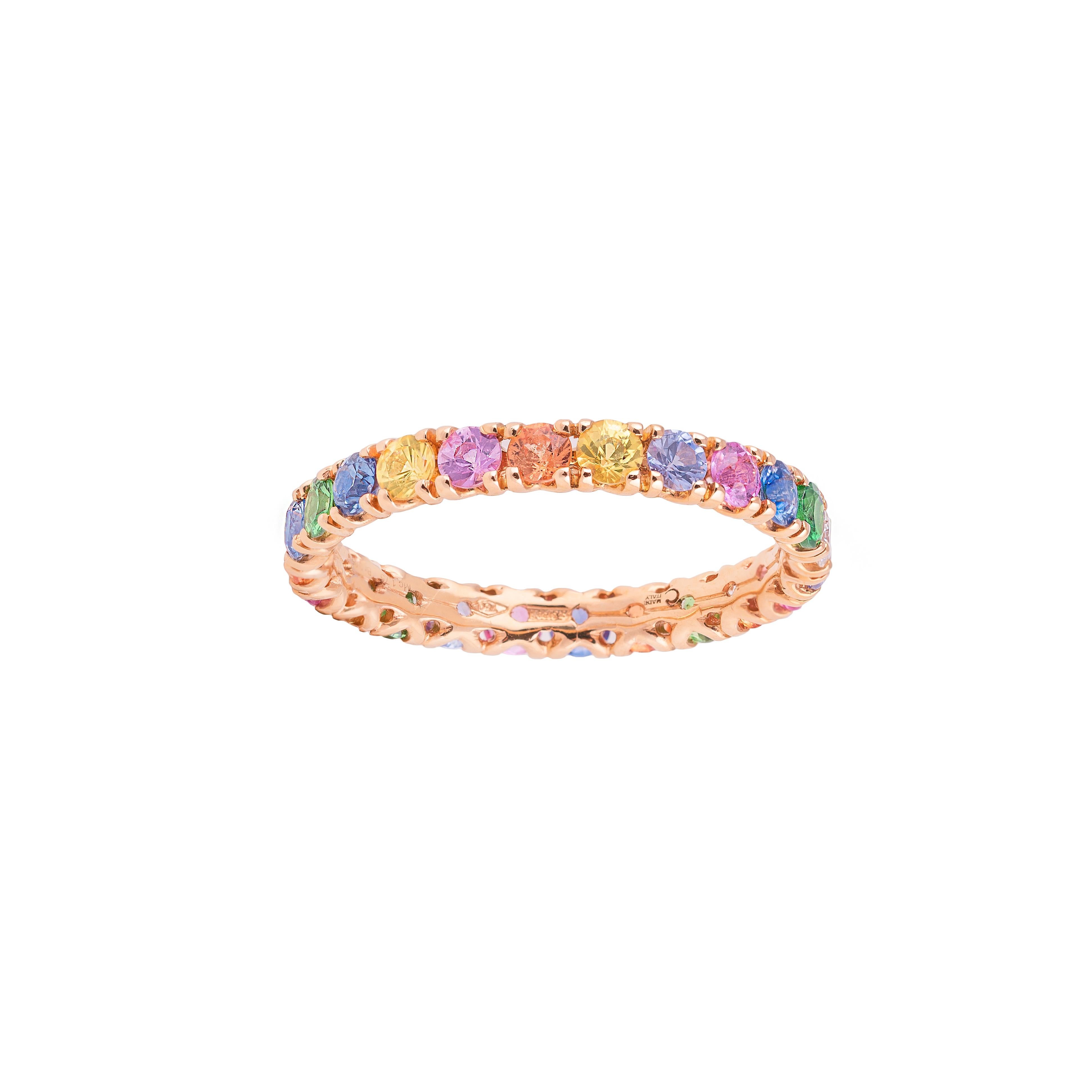 For Sale:  18k Rose Gold, White Diamonds and Multicolour Sapphires Eternity Ring 3