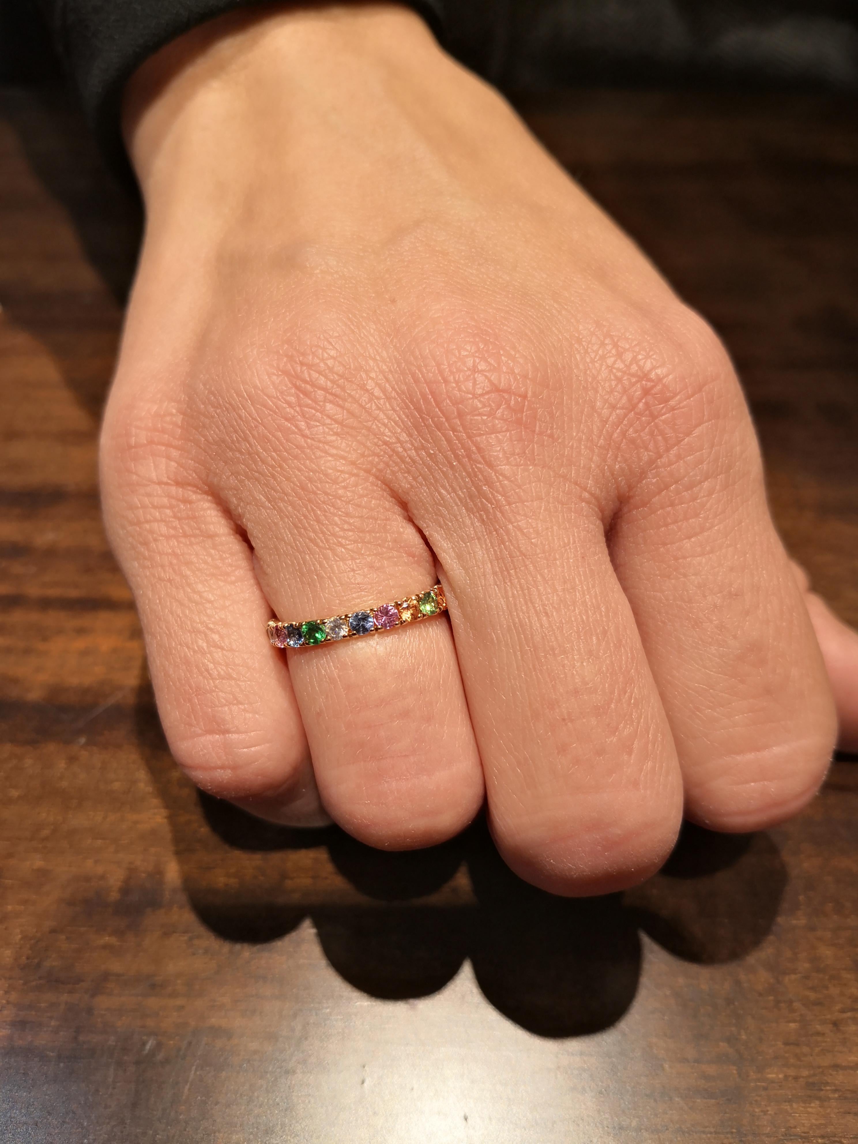 For Sale:  18k Rose Gold, White Diamonds and Multicolour Sapphires Eternity Ring 4