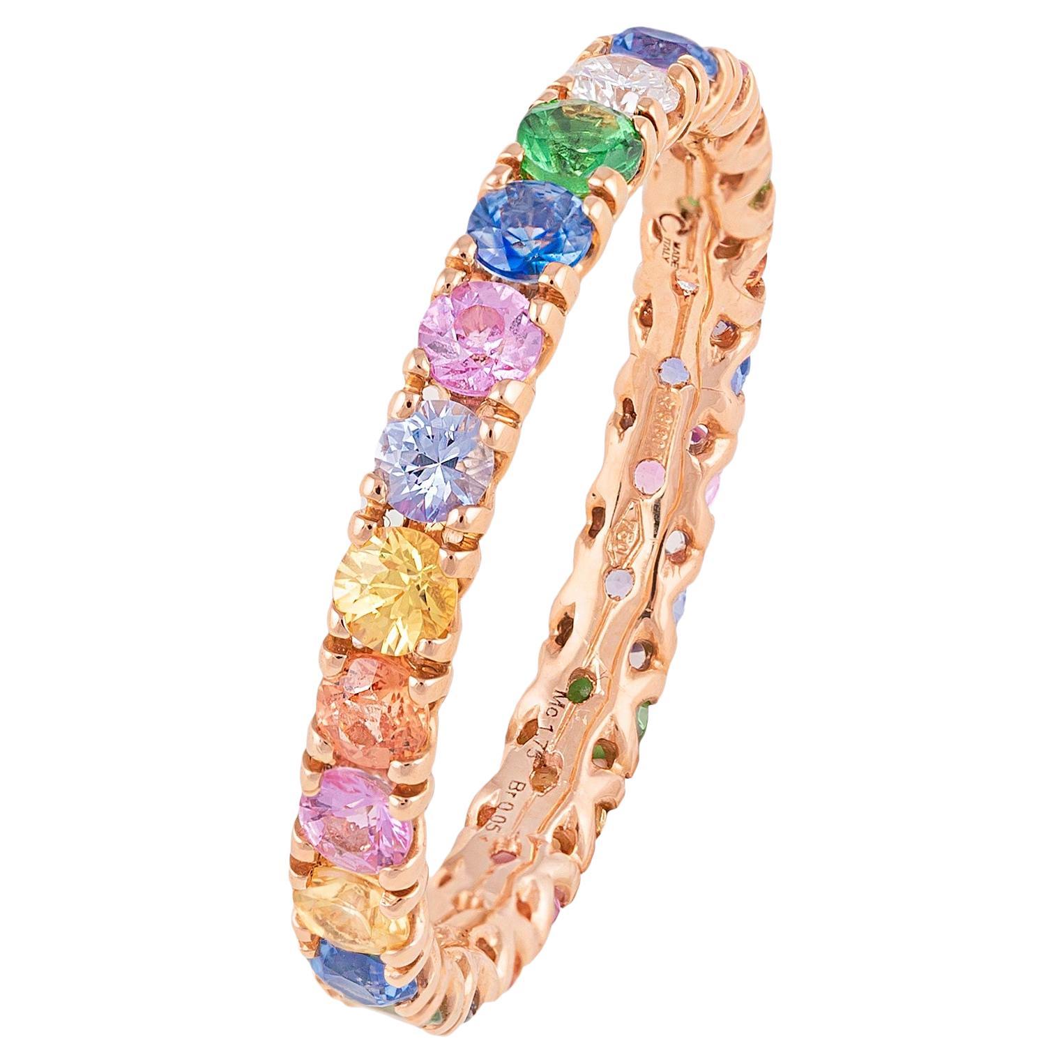 For Sale:  18k Rose Gold, White Diamonds and Multicolour Sapphires Eternity Ring