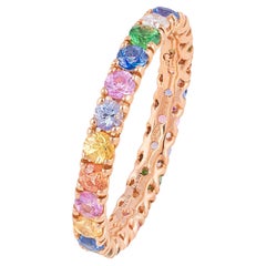 18k Rose Gold, White Diamonds and Multicolour Sapphires Eternity Ring