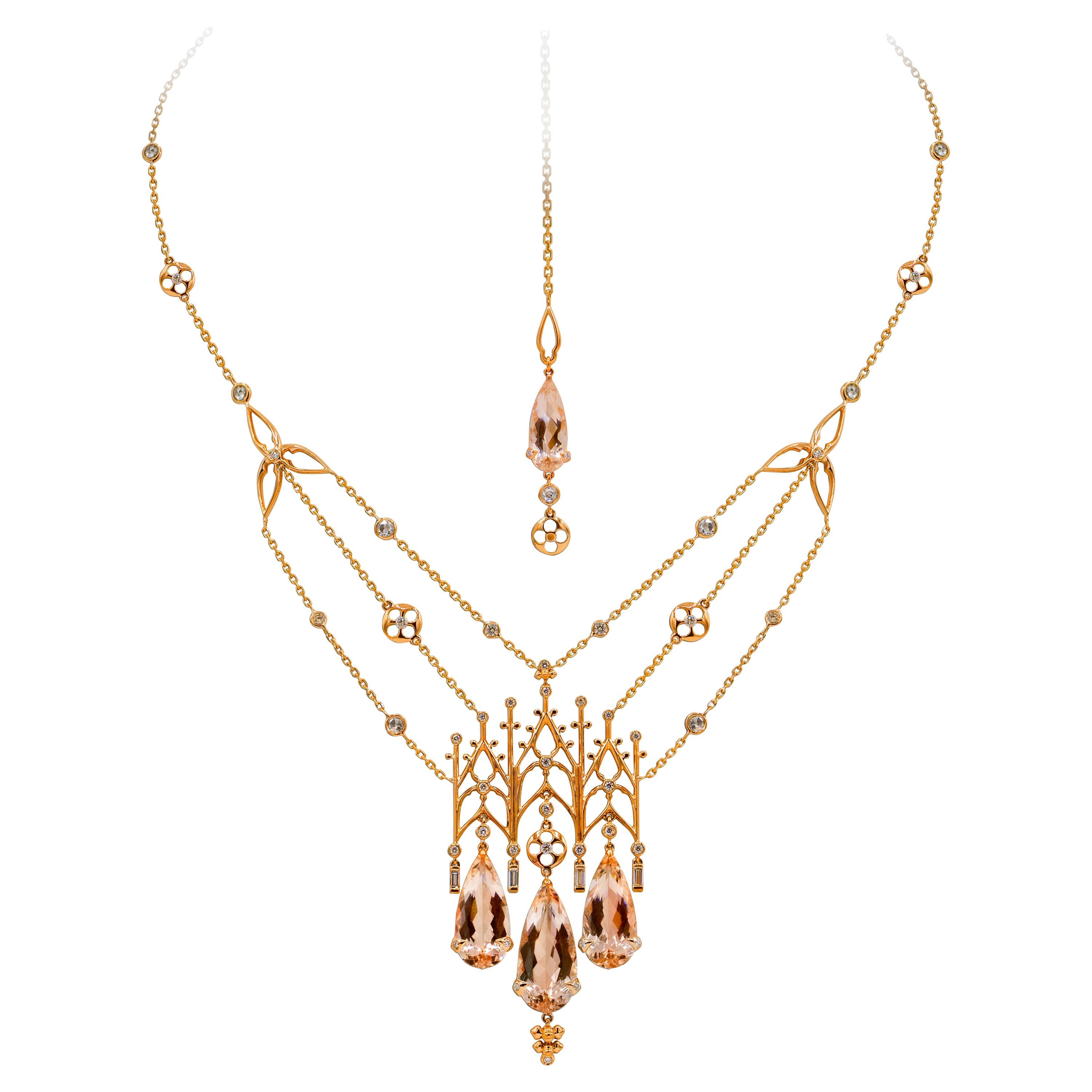 Diamond Rose Gold 18K Necklace For Sale at 1stDibs