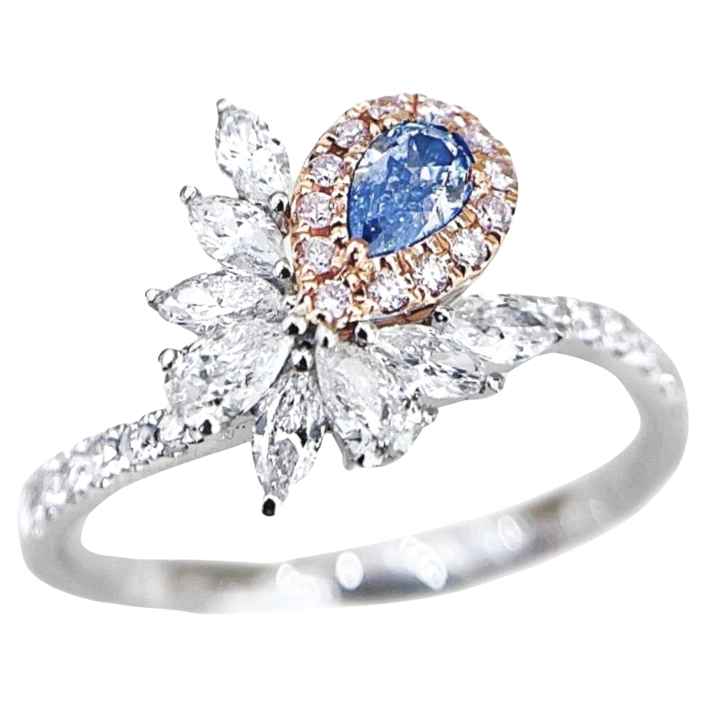 18K Rose Gold & White Gold Blue Diamond Ring with Diamonds