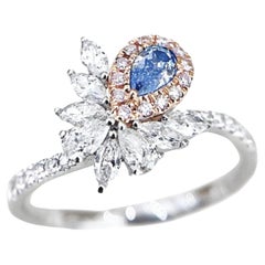 18K Rose Gold & White Gold Blue Diamond Ring with Diamonds