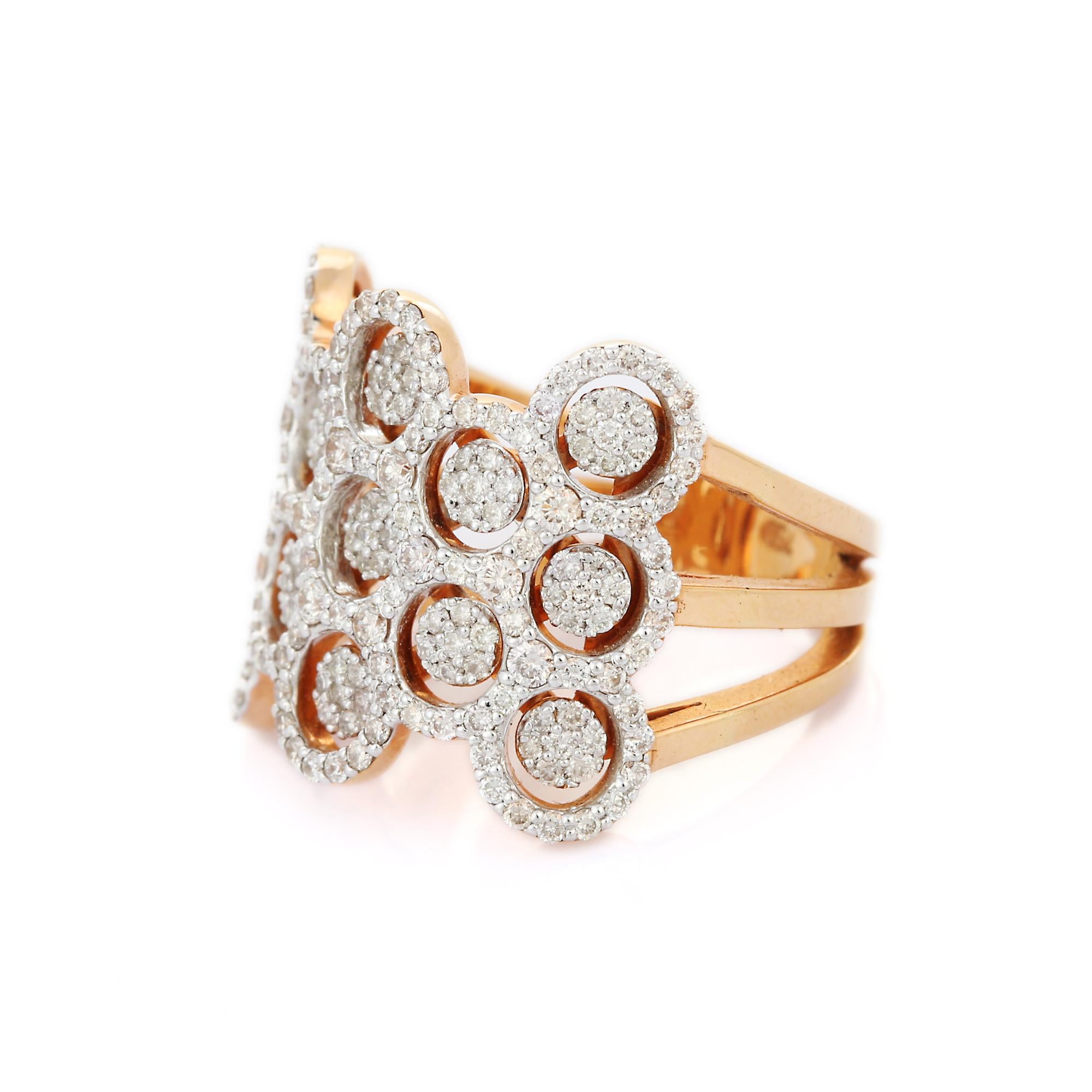 For Sale:  18K Rose Gold Statement Diamond Cluster Wide Band Ring 3