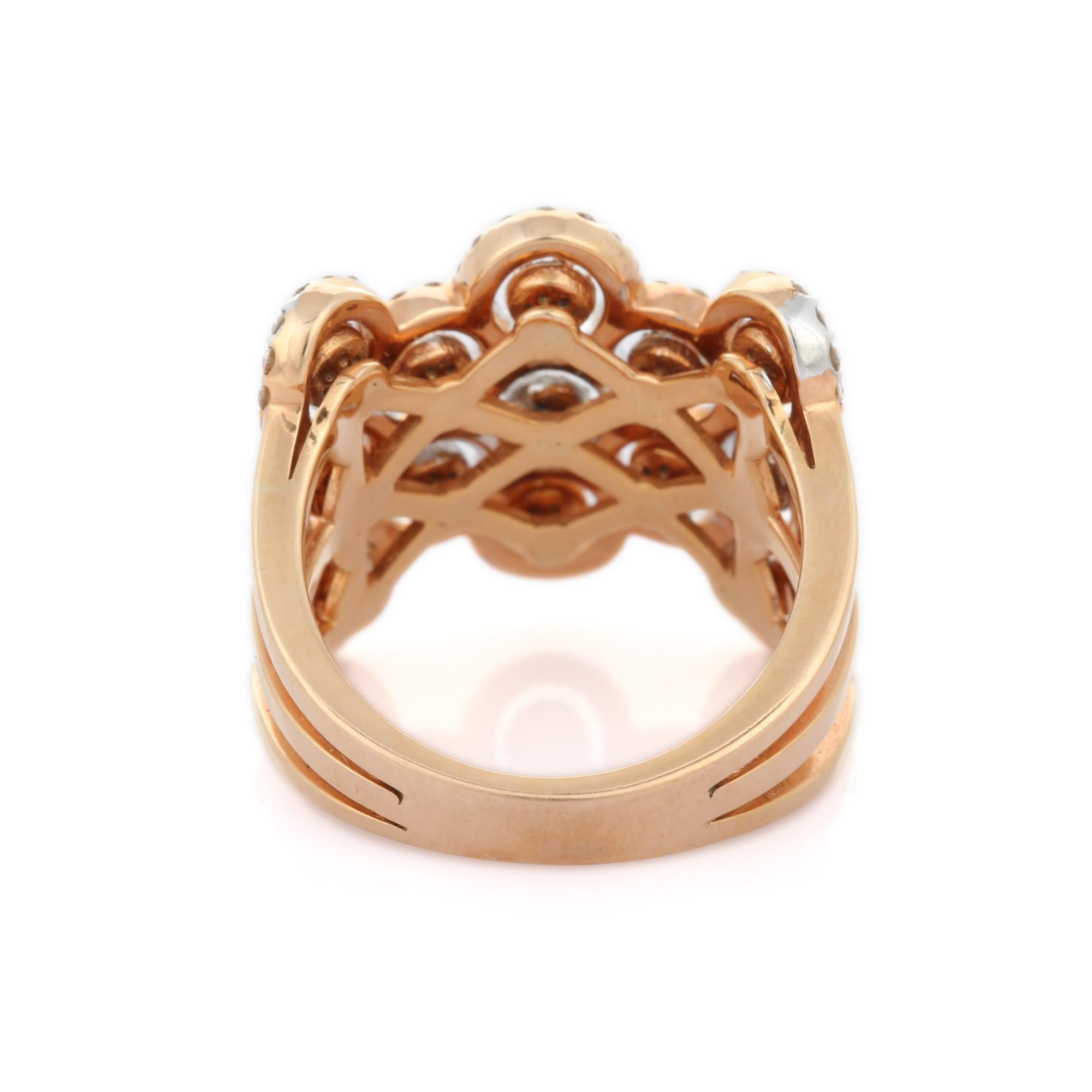 For Sale:  18K Rose Gold Statement Diamond Cluster Wide Band Ring 5