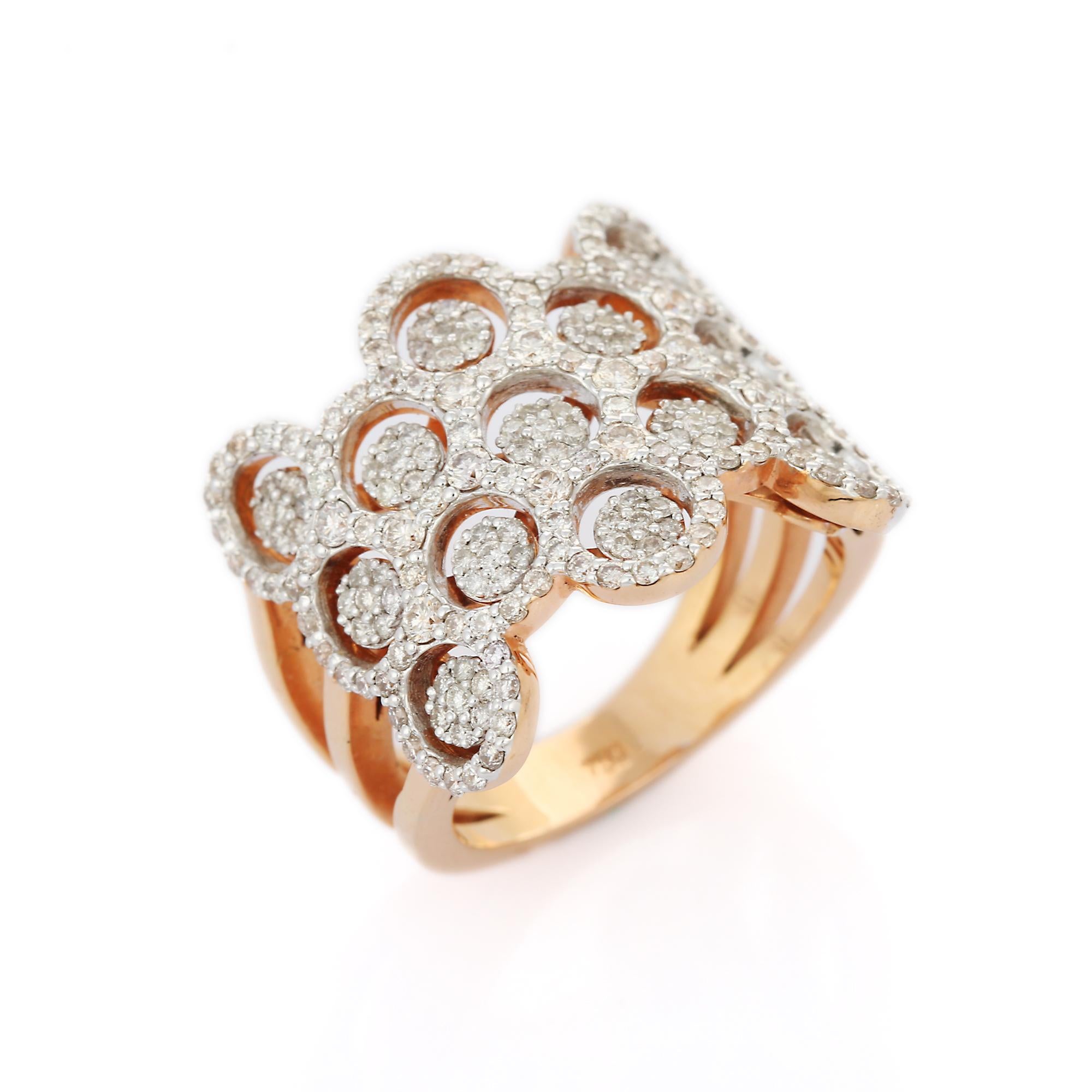 For Sale:  18K Rose Gold Statement Diamond Cluster Wide Band Ring 7