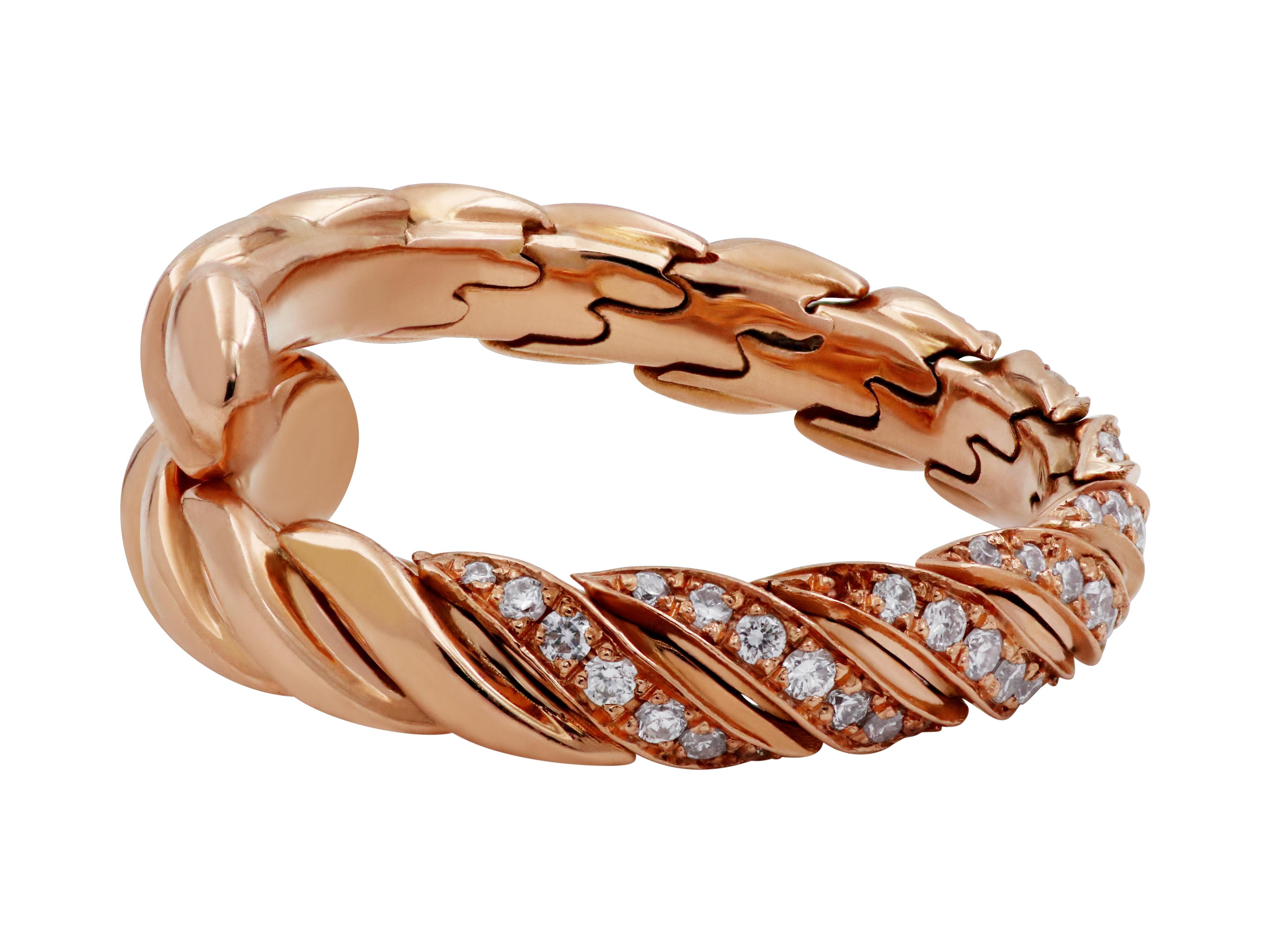 Modern 18k Rose Gold Τwisted Ring with Diamonds For Sale