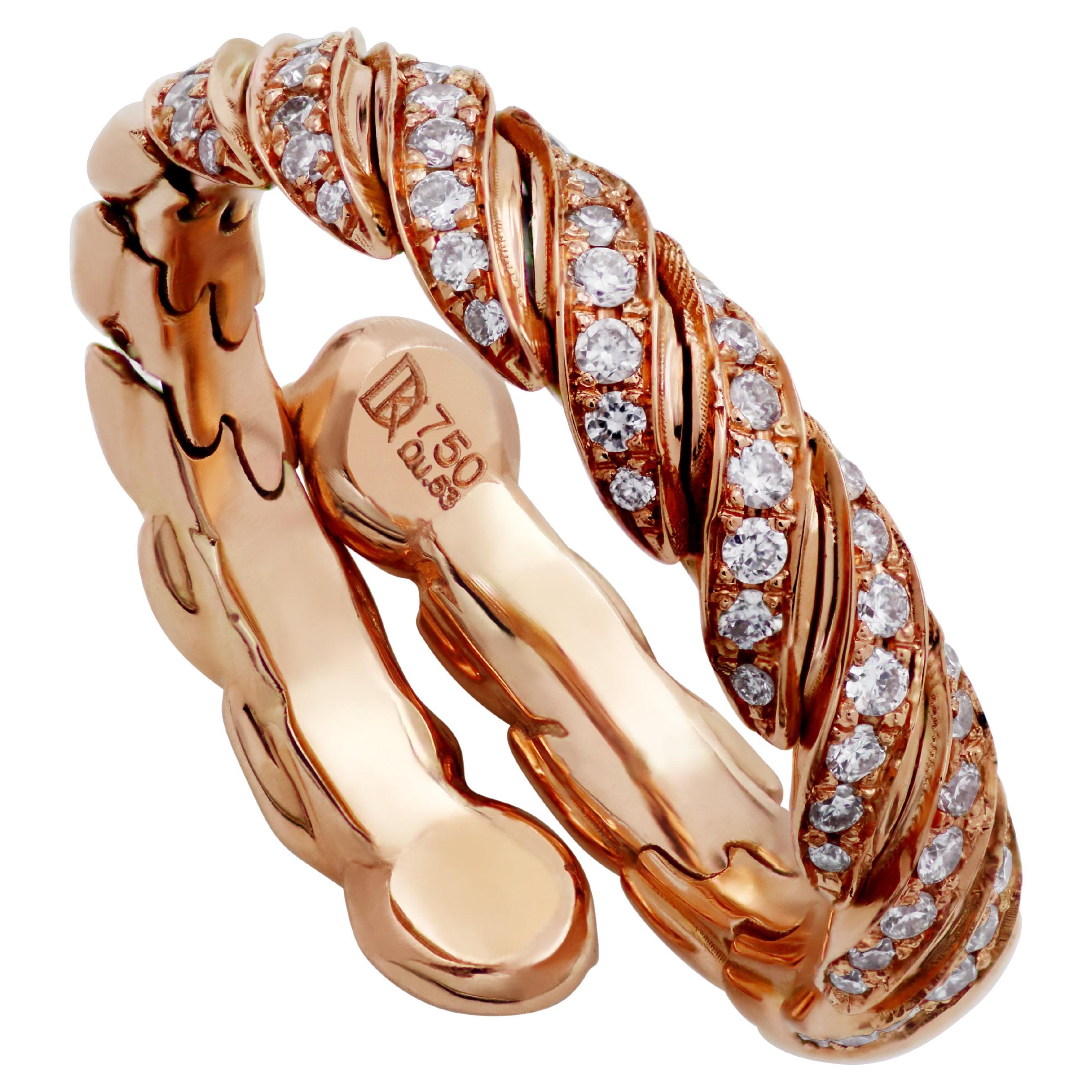 18k Rose Gold Τwisted Ring with Diamonds For Sale
