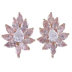  18K Rose Gold with 6.90 Carat Pink and White Diamond Cluster Earrings