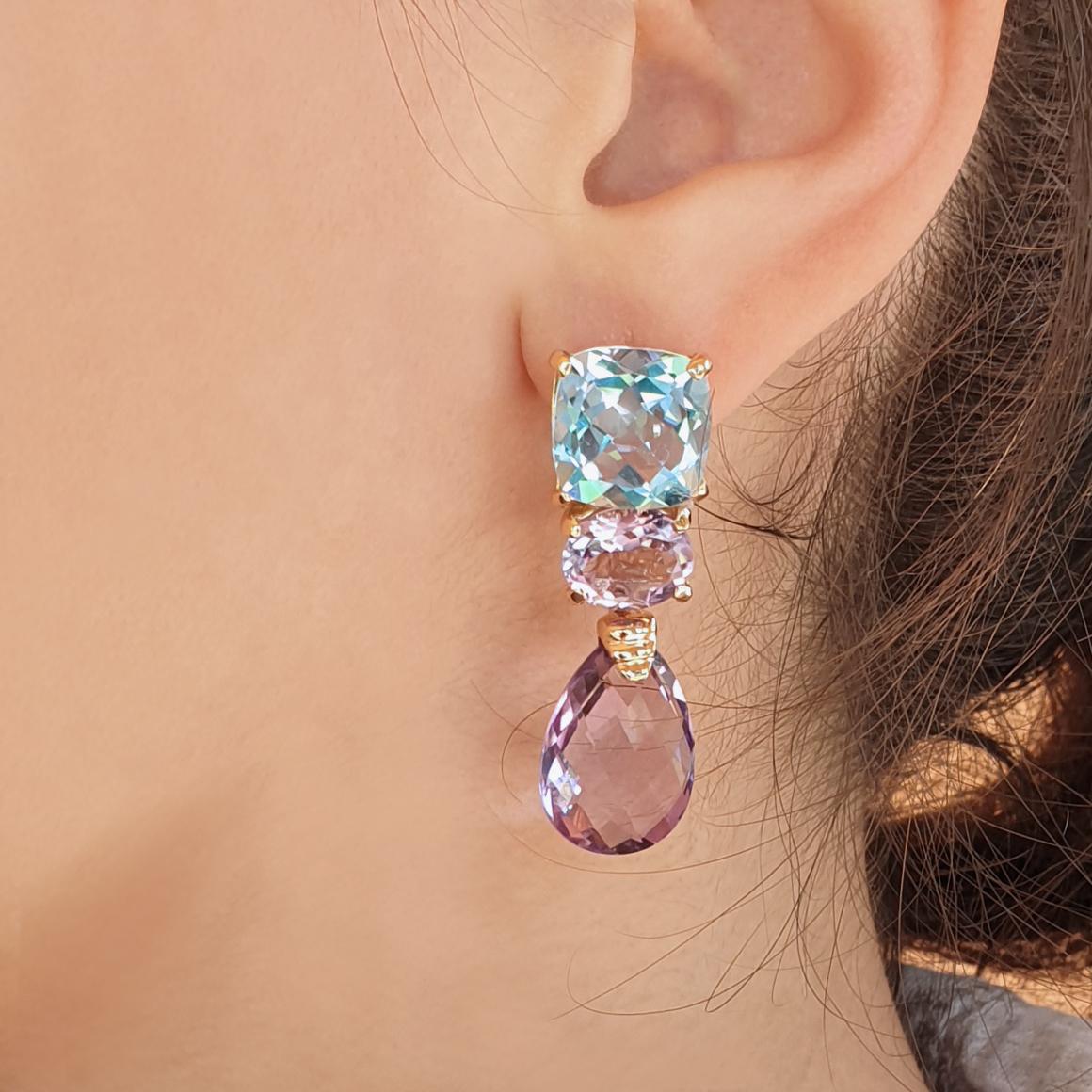 18 Karat Rose Gold with Amethyst and Blue Topaz Earrings In New Condition In GALLARATE, IT