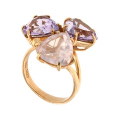 18k Rose Gold with Amethyst and Pink Quartz Ring