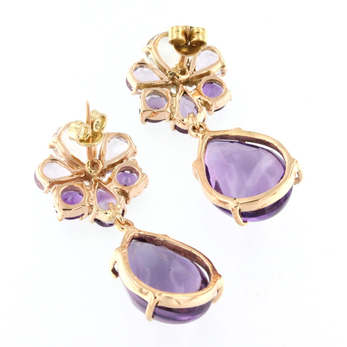 Modern 18 Karat Rose Gold with Amethyst and Prasiolite Earrings For Sale