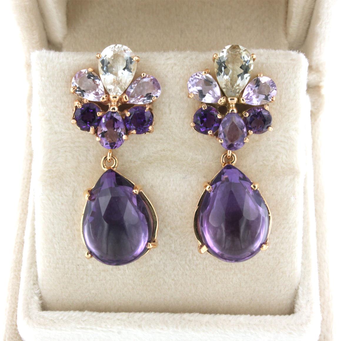 18 Karat Rose Gold with Amethyst and Prasiolite Earrings In New Condition For Sale In GALLARATE, IT