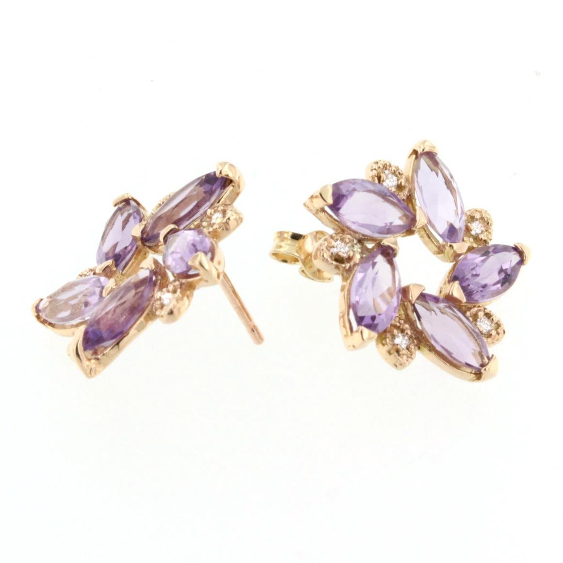 Modern 18 Karat Rose Gold with Amethyst and White Diamonds Earrings For Sale