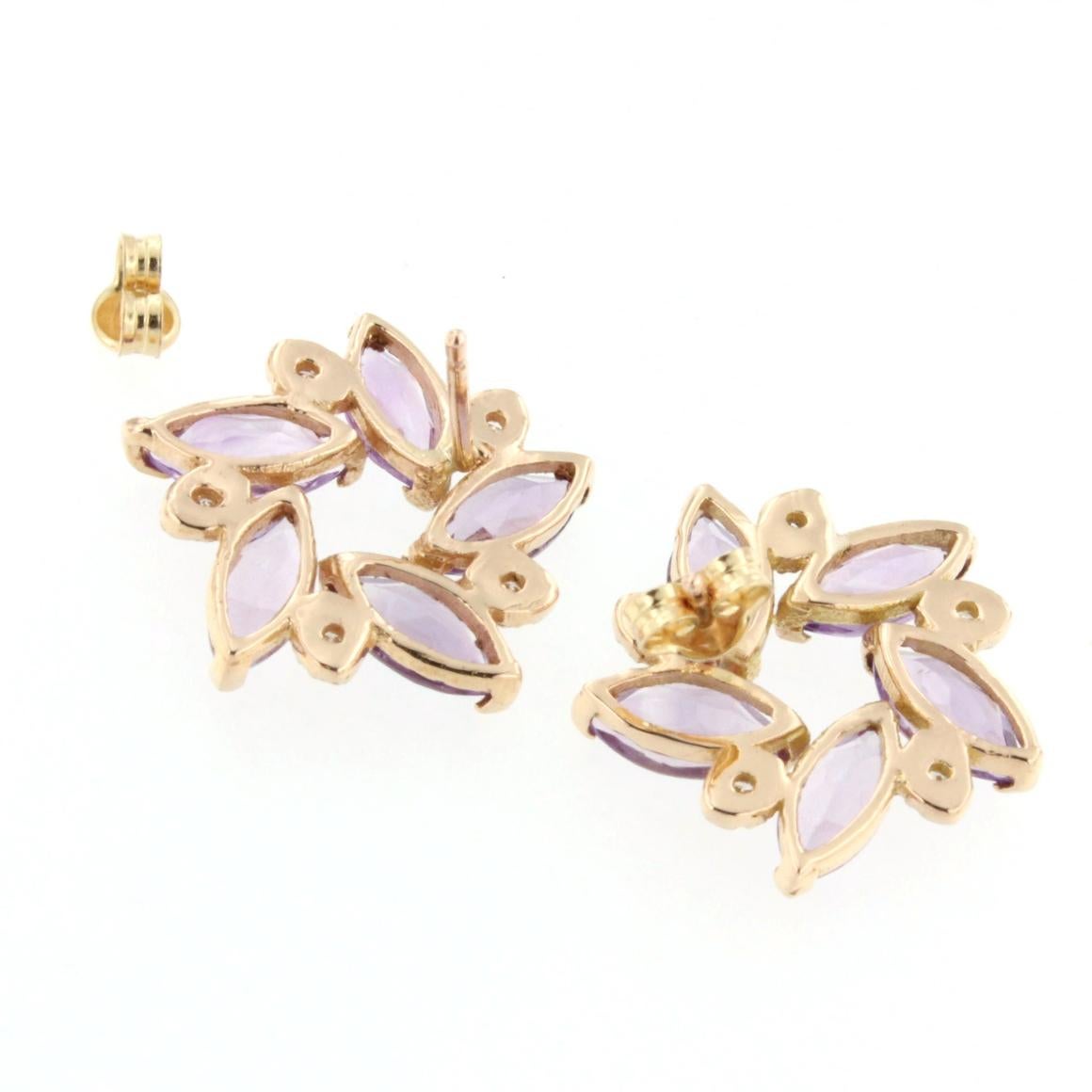 Marquise Cut 18 Karat Rose Gold with Amethyst and White Diamonds Earrings For Sale
