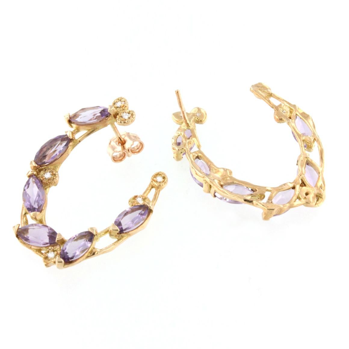 Modern 18k Rose Gold with Amethyst and White Diamonds Earrings For Sale