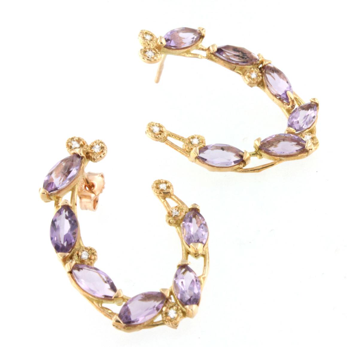 18k Rose Gold with Amethyst and White Diamonds Earrings In New Condition For Sale In GALLARATE, IT