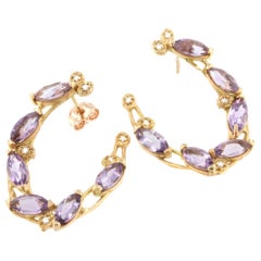 18k Rose Gold with Amethyst and White Diamonds Earrings