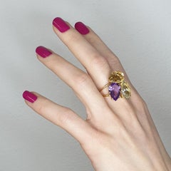 18k Rose Gold With Amethyst Citrine and Prasiolite Cocktail Modern Fashion Ring