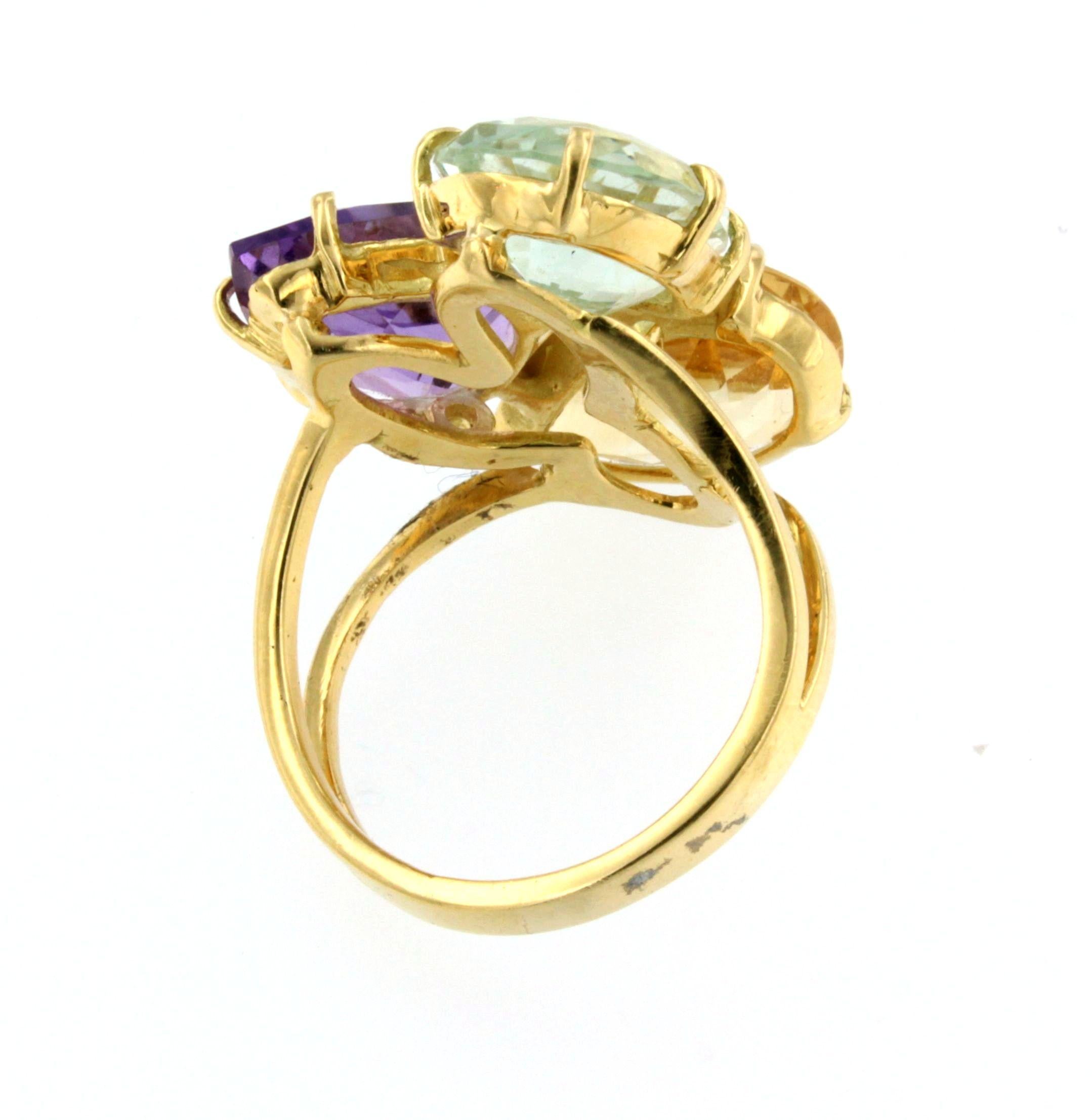 Modern 18k Rose Gold With Amethyst Citrine and Prasiolite Ring For Sale
