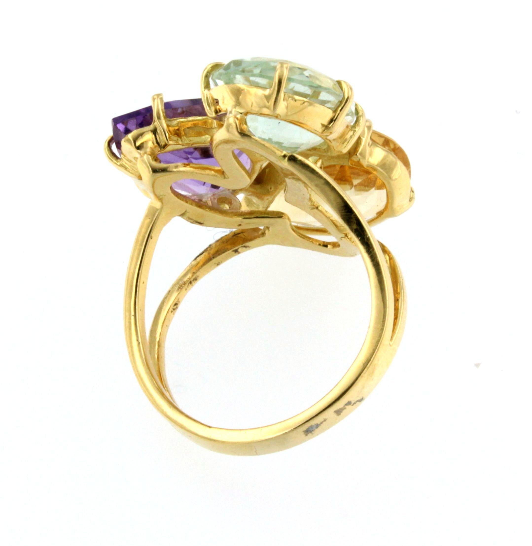 Ring aus 18 Karat Roségold mit Amethyst, Citrin und Prasiolith für Damen oder Herren im Angebot