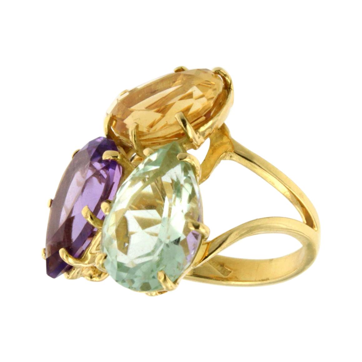18k Rose Gold With Amethyst Citrine and Prasiolite Ring