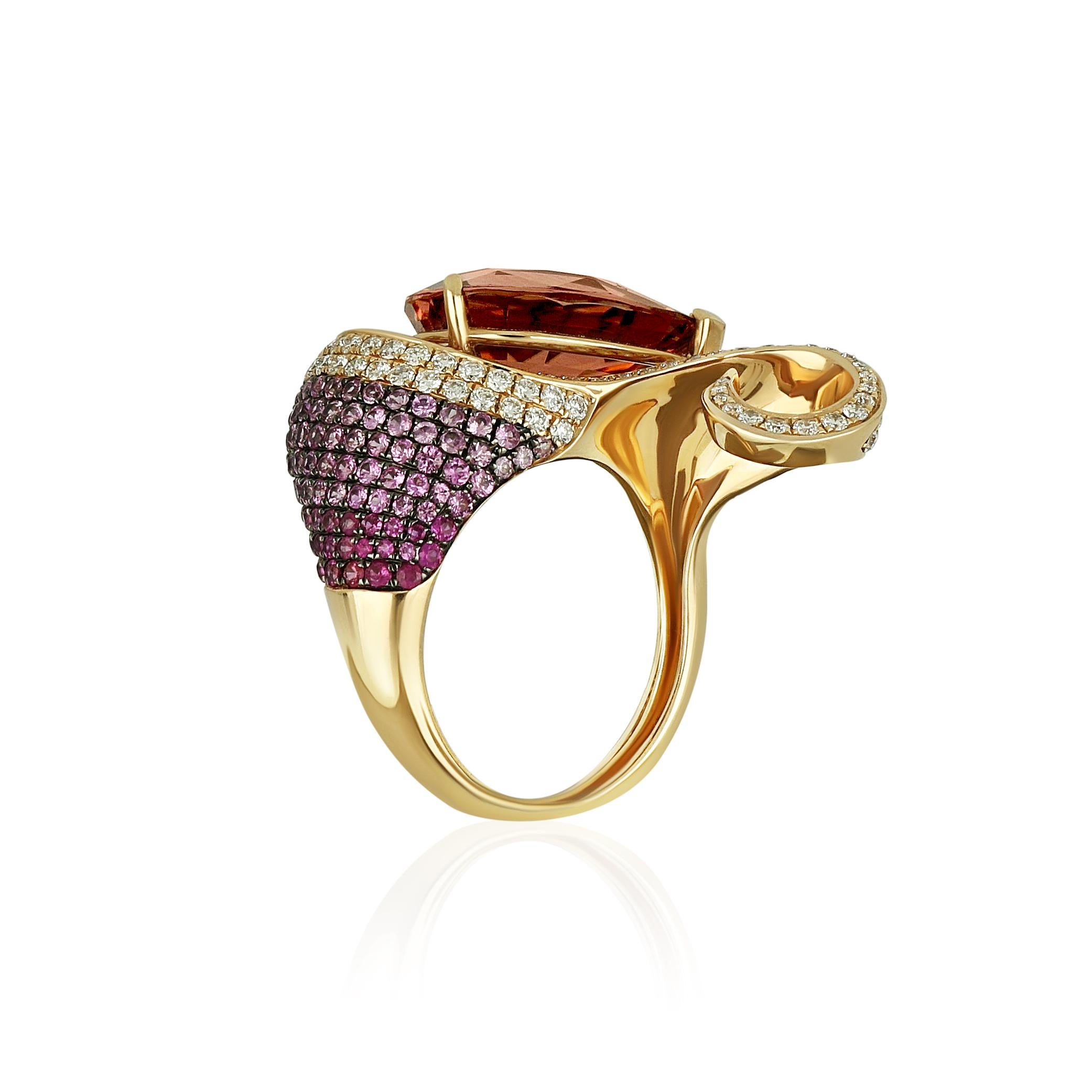 Art Deco 18K Rose Gold with Amethyst Stone and One Citrine Stone For Sale