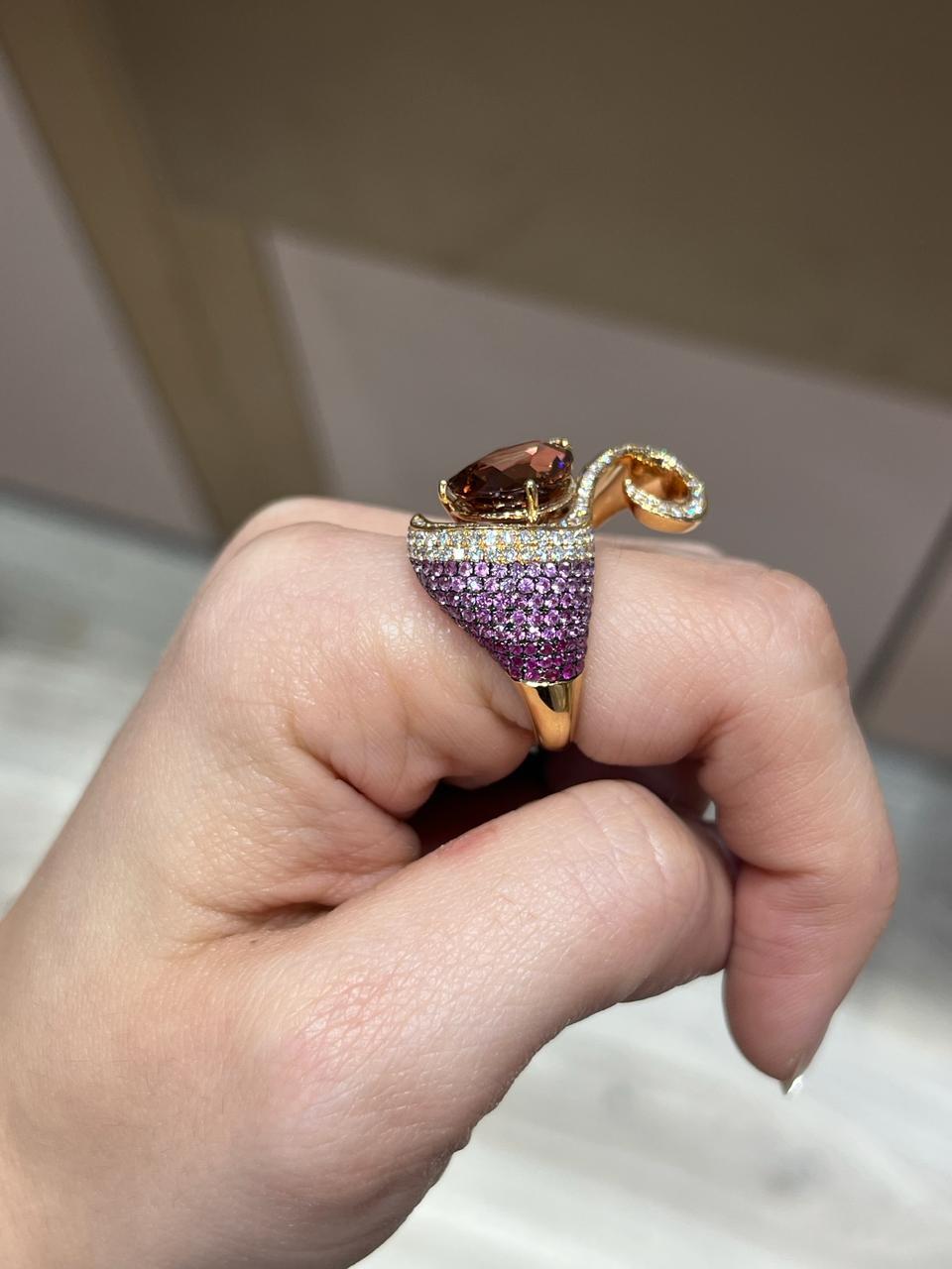 Women's 18K Rose Gold with Amethyst Stone and One Citrine Stone For Sale