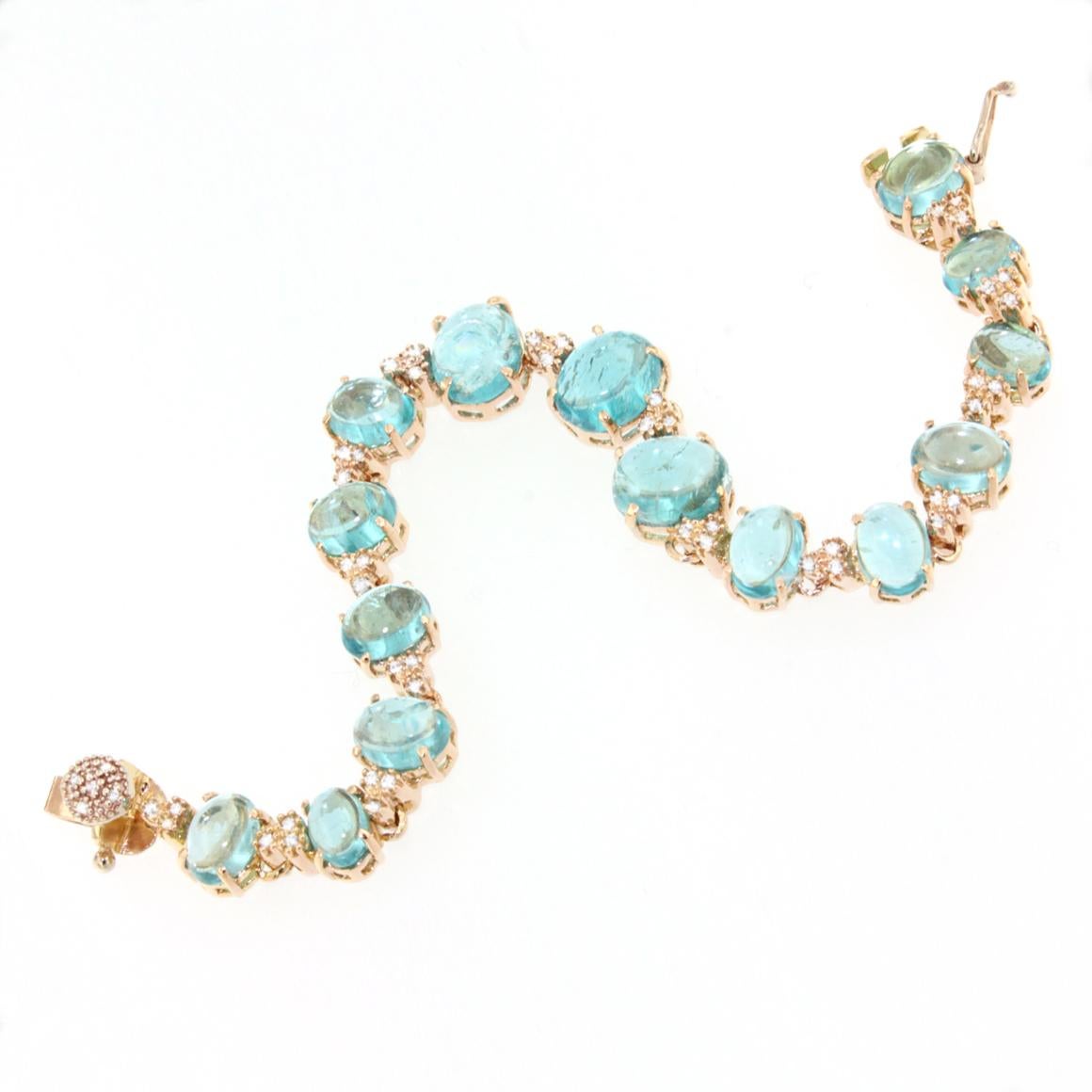 18 Karat Rose Gold with Apatite and White Diamonds Set For Sale 2