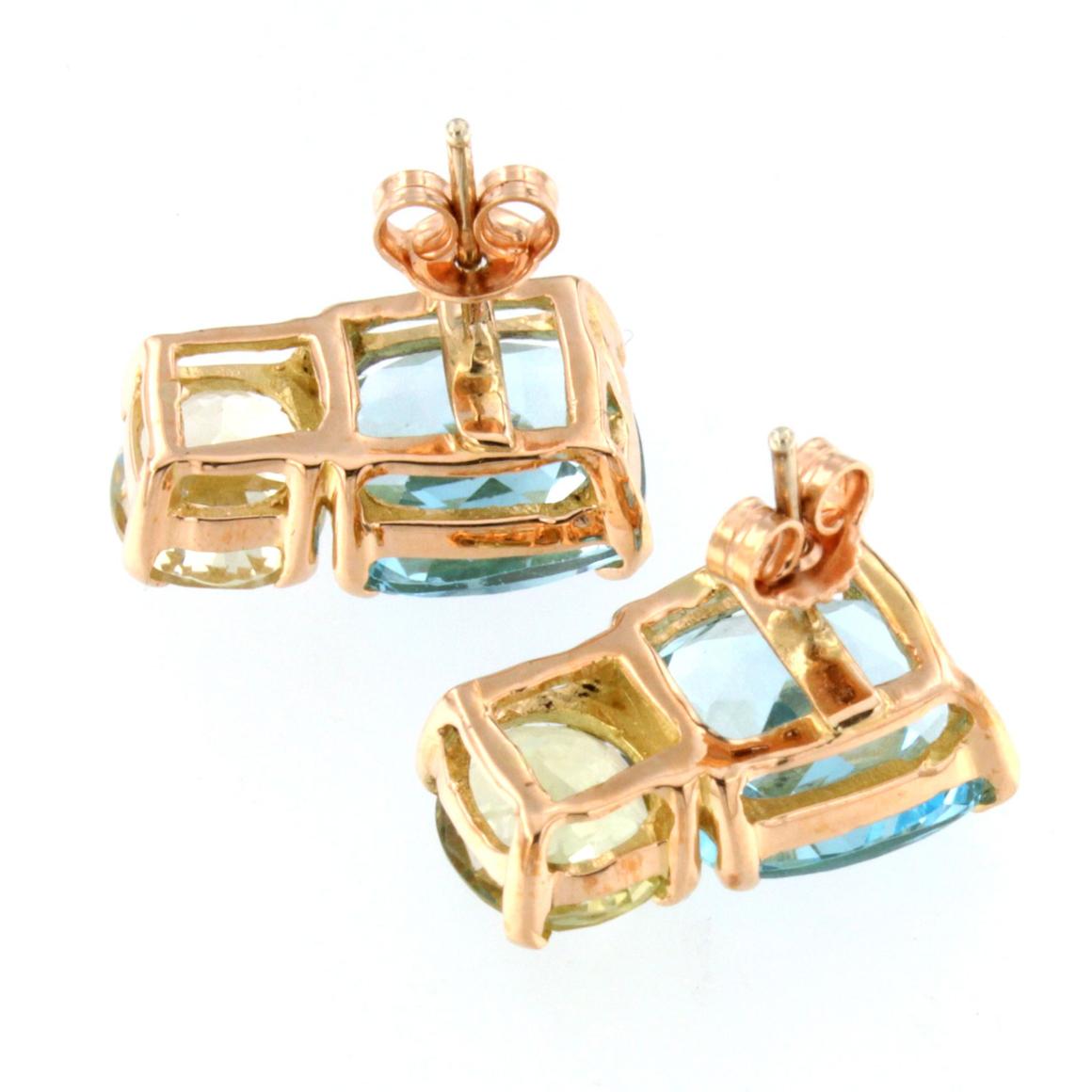 Modern 18k Rose Gold with Blue Topaz and Lemon Quartz Earrings For Sale
