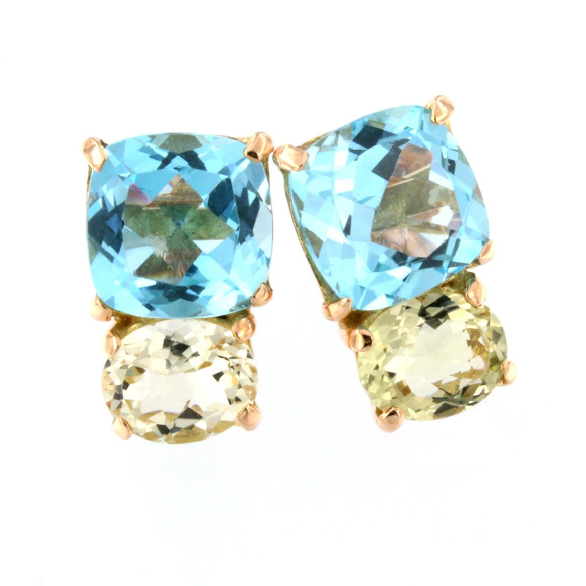18k Rose Gold with Blue Topaz and Lemon Quartz Earrings In New Condition For Sale In GALLARATE, IT