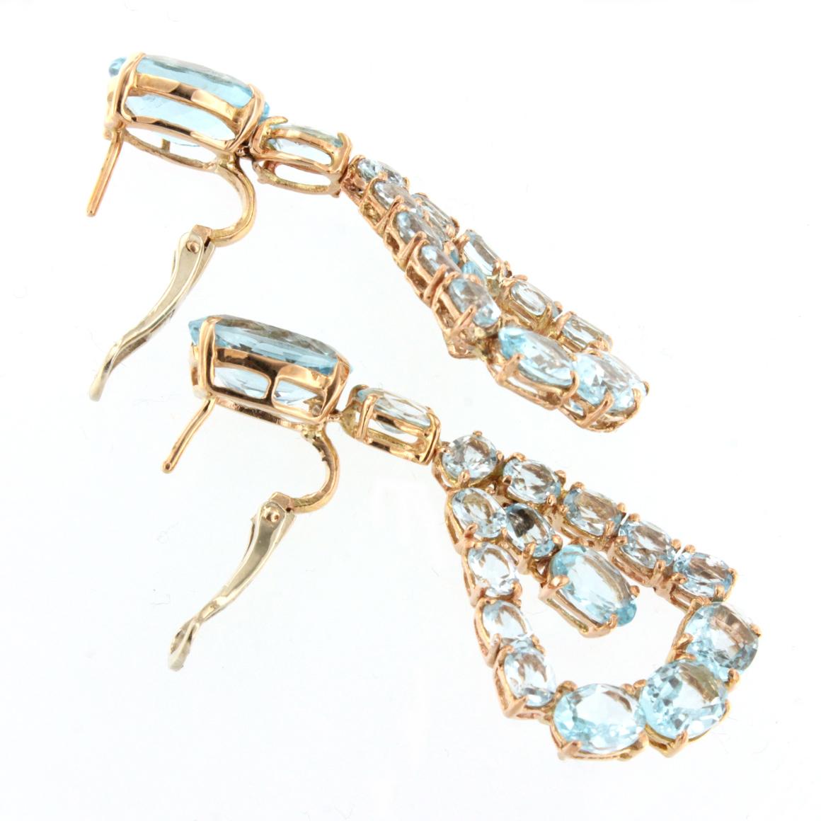 Modern 18 Karat Rose Gold with Blue Topaz Earrings For Sale