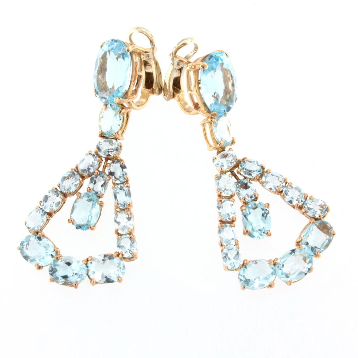 Oval Cut 18 Karat Rose Gold with Blue Topaz Earrings For Sale