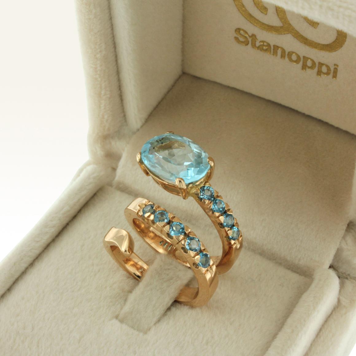 18 Karat Rose Gold with Blue Topaz Ring For Sale 2