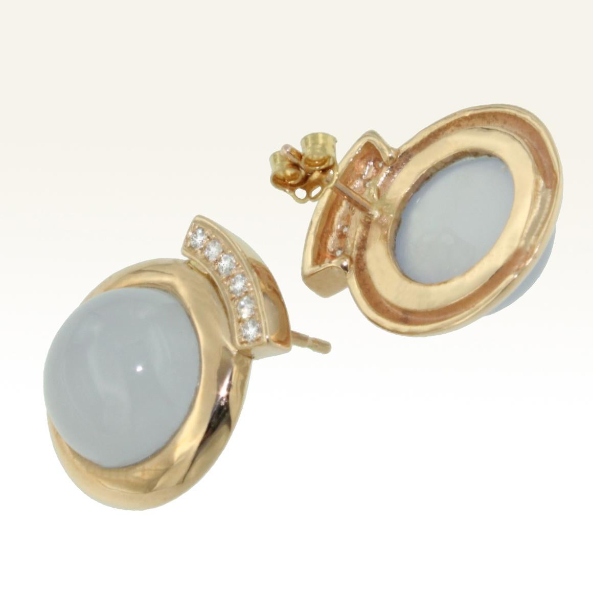 Modern 18 Karat Rose Gold with Chalcedony and White Diamonds Earrings