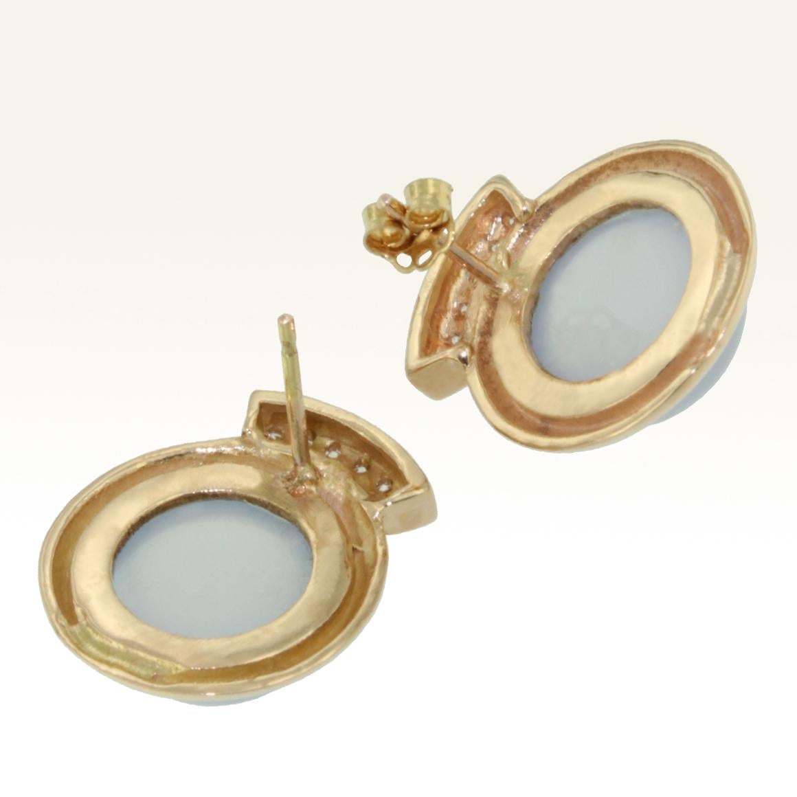 Round Cut 18 Karat Rose Gold with Chalcedony and White Diamonds Earrings