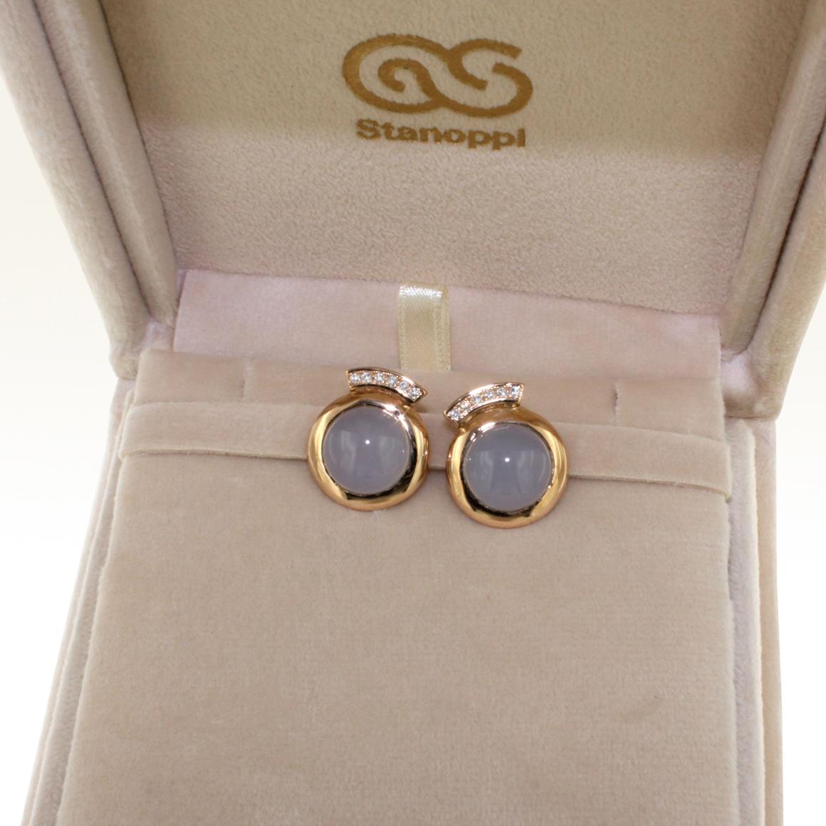 18 Karat Rose Gold with Chalcedony and White Diamonds Earrings In New Condition In GALLARATE, IT